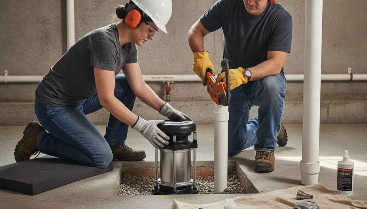 Sump pump installation by plumber in Newton, MA for basement flood protection
